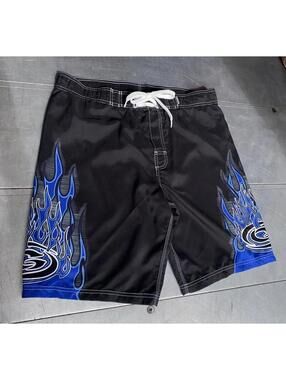 *RARE*  VTG Late 90s/Y2K GOTCHA SURF Board Shorts Blue Flames Tribal Logo Medium